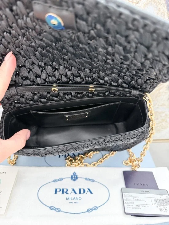 New! Prada Raffia Crochet Black Crossbody Shoulder Bag - Picture 6 of 14